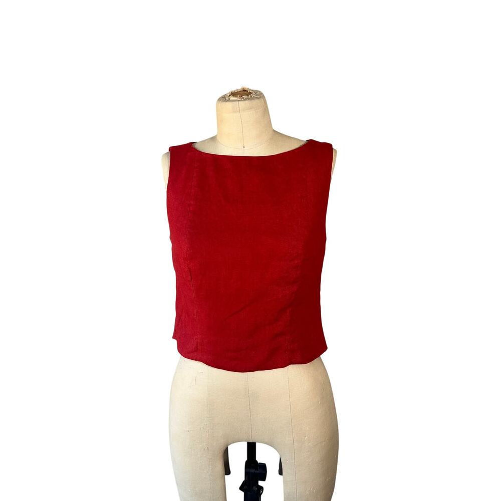 Reformation Grace Linen Top in Sundried Tomato Red